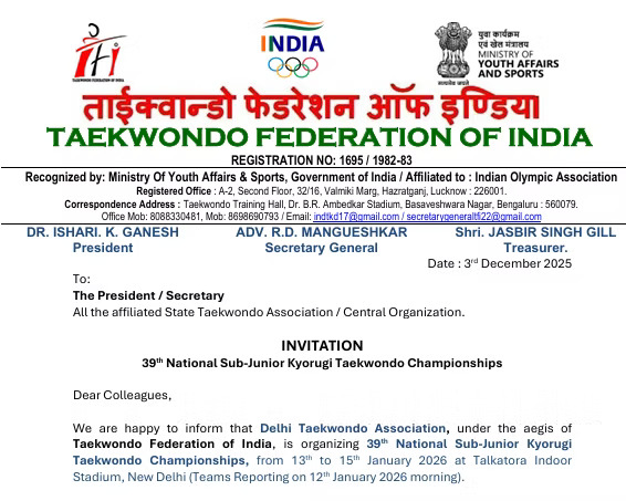 39th Sub-Junior Championships Official Invitation Letter